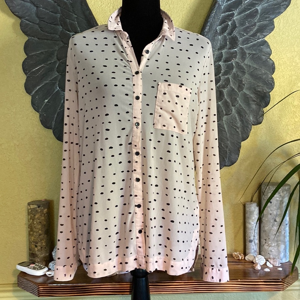 Reitmans Polka Dot Mesh Button Down Shirt